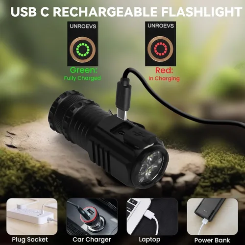 Miniatura 3 de UNROEVS Mini linterna recargable de 2550 lúmenes con carga USB C, pequeñas linternas de alto lúmenes, 5 modos, luz de bolsillo con clip, linterna