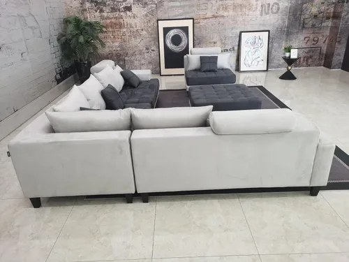 Miniatura 7 de Stendmar Juego de sofá seccional de tela de microfibra reversible en forma de U en forma de L S150D (gris oscuro/gris)