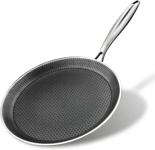DCIGNA - Sartén antiadherente para crepes de 11 pulgadas, sartén plana de acero inoxidable para crepes, recubrimiento de nido de abeja, sartén plana