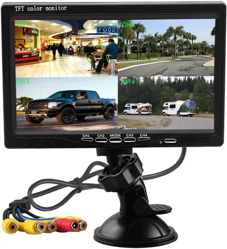 Hikity Monitor de cámara de respaldo de vehículo de 7 pulgadas, pantalla LCD HD dividida cuádruple, monitor de automóvil para SUV, furgoneta, RV,