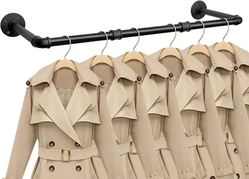 Miniatura 12 de Perchero Industrial de Tubo de Hierro para Colgar Ropa, Barra de Ropa Montada en Pared DIY, Estante de Ropa de Alta Resistencia para Dormitorio