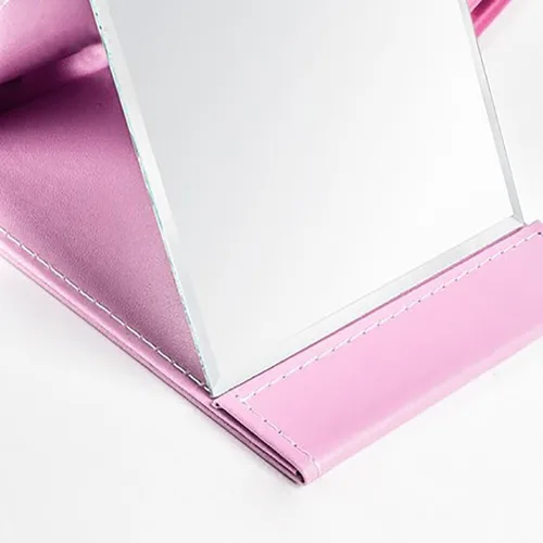 Miniatura 3 de JOLY Protable - Espejo plegable de piel sintética para maquillaje con soporte ajustable para uso personal, viajes (S, rosa)
