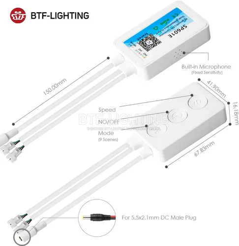 Miniatura 6 de BTF-LIGHTING WS2812B WS2811 1903 controlador Bluetooth SP601E con micrófono incorporado, música, doble salida de señal para tira de luces LED