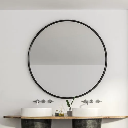 Miniatura 3 de Itrue Espejo de pared redondo de 30 pulgadas, marco de metal negro cepillado, espejo de tocador de baño, espejo decorativo de vidrio HD con respaldo