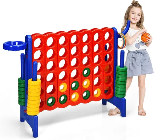 Miniatura 12 de COSTWAY Juego gigante gigante de 4 a puntuación para niños y adultos, juego de 2.5 pies para interiores y exteriores con aro de baloncesto, juego