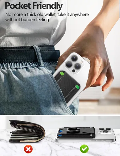 Miniatura 8 de ExtreLife Cartera Magsafe con agarre, soporte para 6 tarjetas, soporte magnético más fuerte para iPhone 17/16/15/14/13/12, cartera magnética