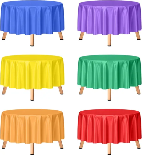 Miniatura 12 de Mwellewm 6 manteles de plástico desechables, mantel de arcoíris de colores surtidos, rectangular de neón colorido a granel sólido para cumpleaños