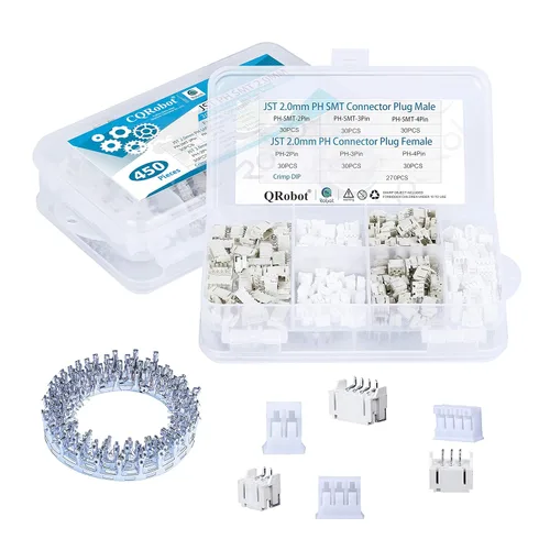 Miniatura 119 de CQRobot JST EL 4.5 mm de paso 2 pines conector electrónico IC macho, enchufes hembra carcasa y kit de terminales de crimpado en T macho/hembra. 50