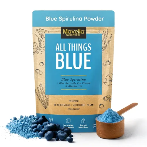 Polvo de espirulina azul con flor de guisante mariposa y arándano, superalimento antioxidante 100% vegano para inmunidad, salud intestinal y apoyo