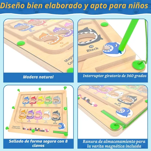 Miniatura 2 de Laberinto magnético de color y número, juguetes Montessori de conteo y emparejamiento, tablero de juego de laberinto magnético de madera, juguetes