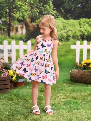 Miniatura 77 de Vestido de verano para niños pequeños, con diseño de dinosaurio, sin espalda, con lazo, vestido de playa de cumpleaños