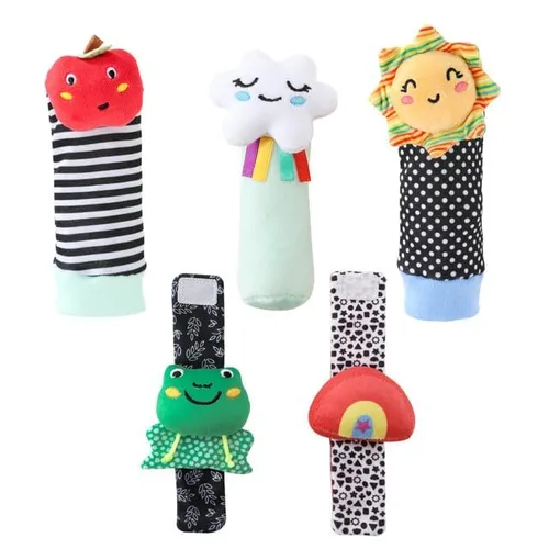 The Peanutshell Sock Rattles - Juego de 5 calcetines de sonajero para niñas y niños, juguetes para bebés de 0 a 6 a 12 meses, animales recién