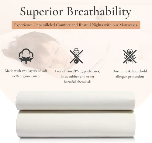 Miniatura 7 de Sleep & Beyond Protector de colchón impermeable 100% algodón orgánico, sueño saludable, protección contra ácaros, transpirable y flexible