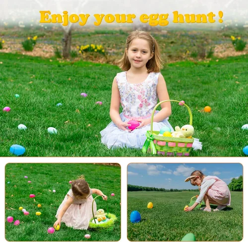 Miniatura 7 de ROSAUI Paquete de 36 huevos de Pascua grandes rellenables (3.5 pulgadas), huevos de plástico de fondo plano con cintas, decoración colgante