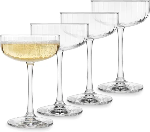 Libbey Vasos de cóctel con paneles, 8.5 onzas, con tallo de línea fina acanalada, juego de 4 vasos de cóctel de Martini aptos para lavavajillas
