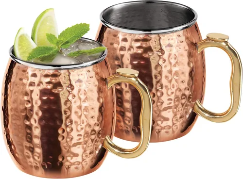 Miniatura 9 de Oggi Juego de 2 tazas de Moscow Mule de acero inoxidable chapadas en cobre de 20 onzas con mango EZ-Grip, carrito de cóctel y accesorios de bar