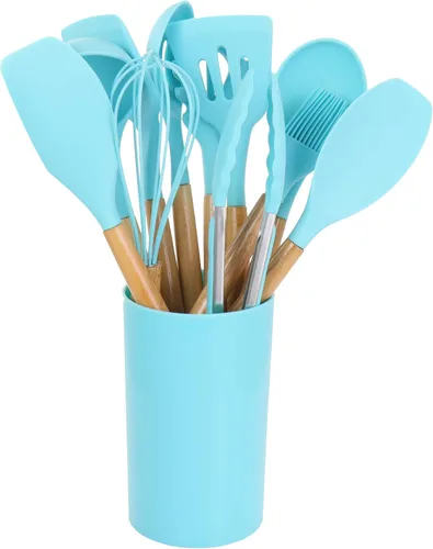 Miniatura 4 de MegaChef Tool - Juego de utensilios de cocina de madera, 12 piezas, verde azulado claro y textura de madera Textura verde azulado claro y madera