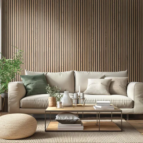 Miniatura 3 de MSI Paquete de 4 paneles de pared de listones de madera acústica para decoración de interiores, paneles de madera estriada 3D que absorben el sonido