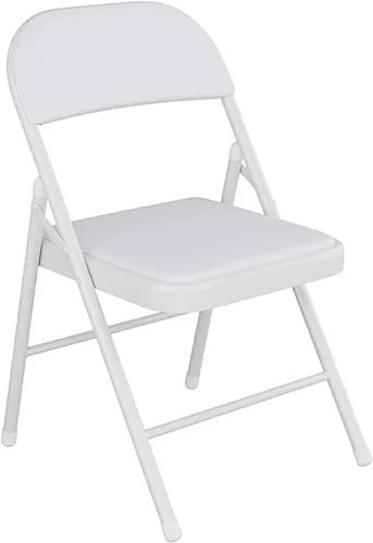 Miniatura 10 de Silla plegable con asiento acolchado de piel sintética, silla plegable ergonómica de metal con respaldo, silla portátil básica para oficina en casa