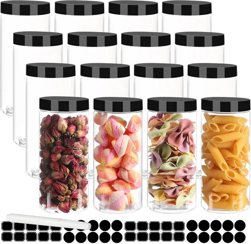 Miniatura 9 de Paquete de 40 tarros de plástico con tapas negras de 6 onzas, recipientes redondos de plástico de 6 onzas, tarros de cosméticos transparentes