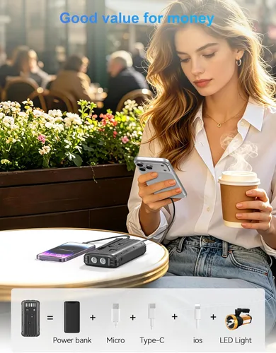 Miniatura 7 de Cargador Solar Power Bank, PD 20W Carga Rápida Batería Externa, 40000mAh Cargador de Teléfono Portátil con 4 Cables Integrados con Linternas