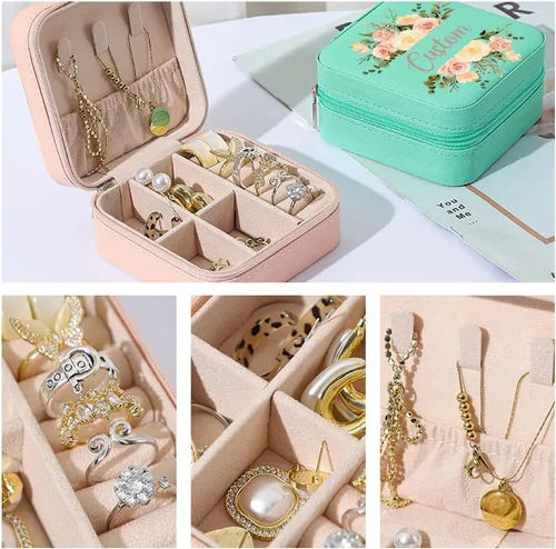 Miniatura 4 de Joyero personalizado con nombre y floral, estuche de viaje personalizado, organizador de dama de honor, regalos de cumpleaños para mujeres