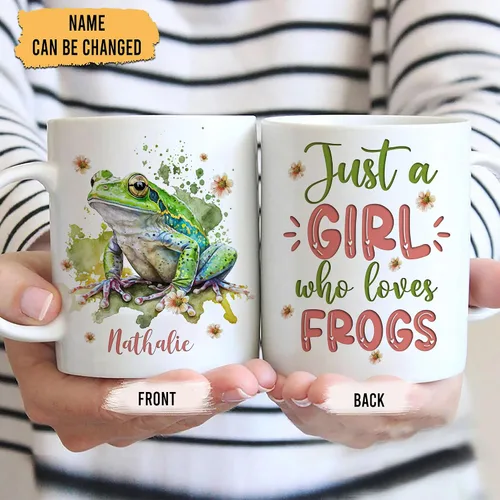 Miniatura 2 de Hyturtle Regalos Personalizados Amante de Ranas - Solo Una Chica Que Ama Las Ranas Taza de Café Personalizada con Nombre en Cerámica de 11oz - Idea