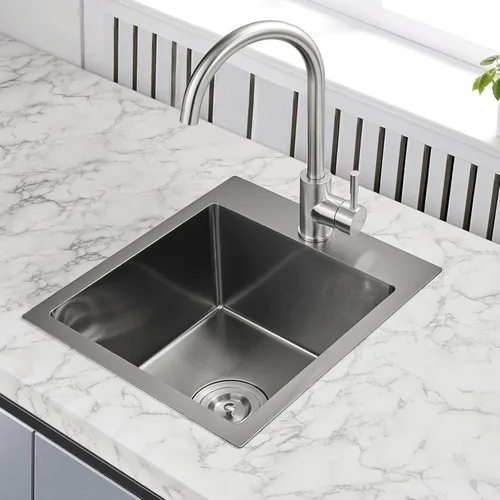 Miniatura 7 de Fregadero de cocina de 15 x 17 pulgadas, fregadero de barra de cocina de 18 calibres de acero inoxidable con un solo orificio para grifo, fregadero