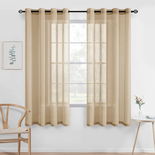 Miniatura 35 de MIULEE - Cortinas transparentes para ventana (2 paneles). Cortinas elegantes., Poliéster & Mezcla de poliéster, Blanco