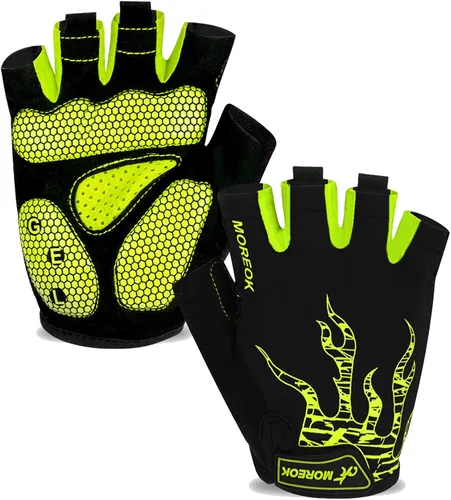 MOREOK - Guantes para bicicleta de montaña (MTB) y ciclismo de descenso (DH), para hombres, de medio dedo, con almohadilla de gel que absorbe los