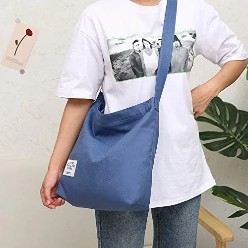 Miniatura 5 de Covelin - Bolsa de hombro informal de lona para mujer, estilo bohemio y retro, bolsa de mano, bolso cruzado, tamaño grande