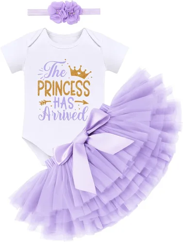 Miniatura 7 de Conjunto de ropa brillante para recién nacidas para niñas recién nacidas, mameluco de princesa + falda tutú + diadema de flores para sesión de fotos