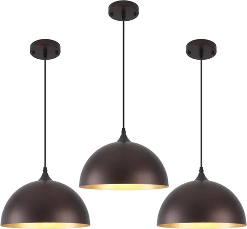 Miniatura 11 de Lámparas colgantes industriales, lámpara colgante de cúpula roja de 11.8 pulgadas sobre isla de cocina, paquete de 3, lámpara colgante de techo Rojo