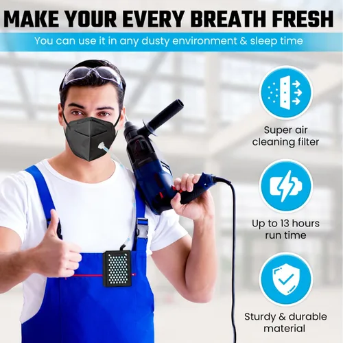 Miniatura 6 de Sistema de aire fresco OFG, respirador reutilizable que proporciona aire filtrado a cualquier máscara, ideal para trabajo con polvo, pintura