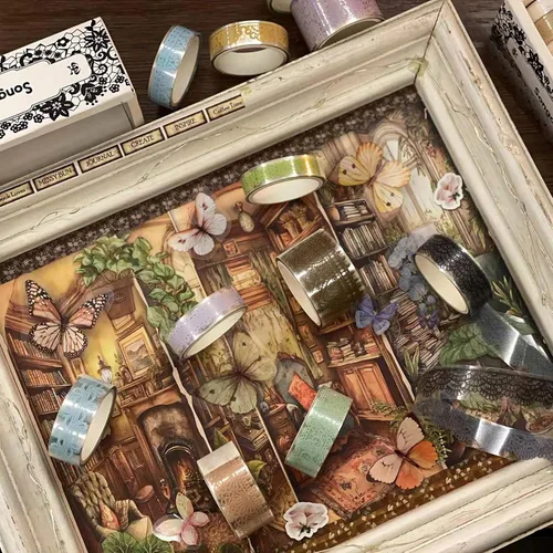 Miniatura 6 de 6 rollos de cintas de PET con patrones de encaje, arte floral, juego de cinta decorativa adhesiva transparente de enmascarar para manualidades DIY