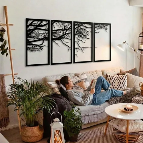 Miniatura 3 de DEKADRON Arte de pared de metal, árbol de la vida, 4 piezas, letrero de árbol, decoración de pared, decoración de interiores, regalo de inauguración