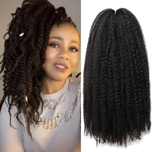 Miniatura 12 de 1 paquete de 18 pulgadas Marley trenzado de cabello trenzado Marley Twist Braids Hair Long Afro Kinky Marley para Butterfly Locs Crochet Hair (1B#)