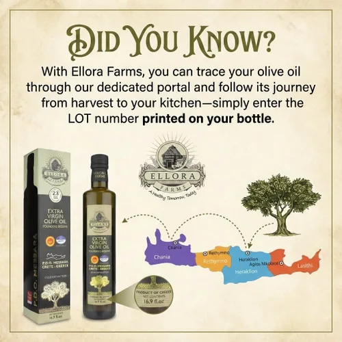 Miniatura 5 de Ellora Farms, Aceite de Oliva Virgen Extra Griego, Single Estate DOP Messara, Grecia, sin OMG, prensado en frío, Polifenol, Botella de vidrio, 17 FL