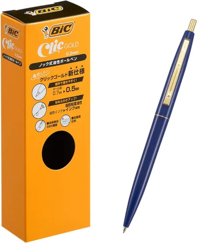 Big CFCGRBL05BLKJ - Bolígrafo Click Gold, 0.5, a base de aceite, negro, liso, eje azul real, 12 piezas azul (royal)