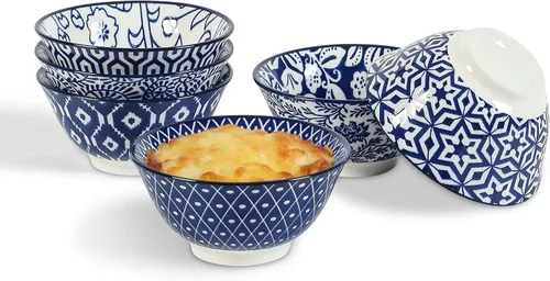 Selamica Juego de 6 mini cuencos de cerámica, cuencos de inmersión de 4 onzas para acompañamientos de aperitivos, condimentos, juego de 6, azul Azul