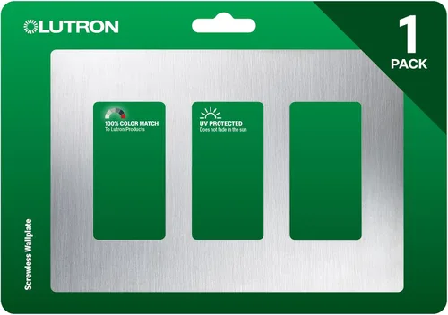 Lutron Claro CW-3-SS - Placa de pared para interruptor de luz de acero inoxidable, 3 segmentos, sin tornillos, para interruptores de luz