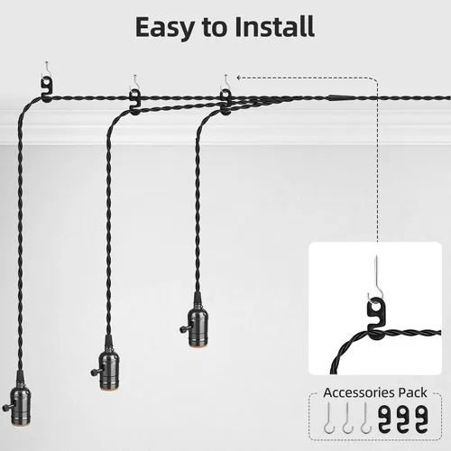 Miniatura 7 de Kit de luz colgante vintage enchufable con portalámparas colgantes E26/E27 de 1 a 3, luz colgante industrial con interruptores rotativos