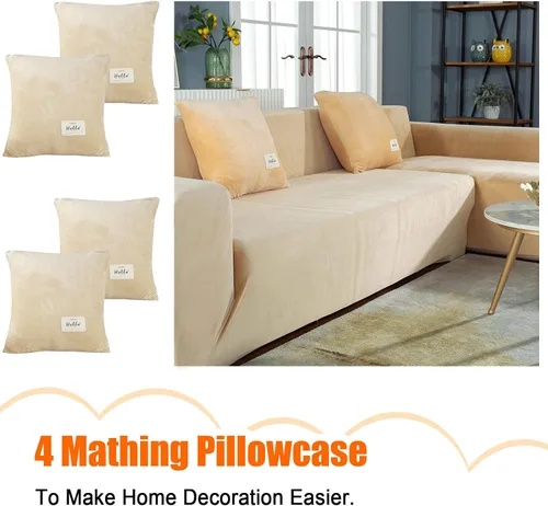 Miniatura 6 de Fundas de sofá modulares en forma de L, 2 fundas elásticas antideslizantes para sofá de 3 + 3 plazas, funda de sofá con fundas de almohada