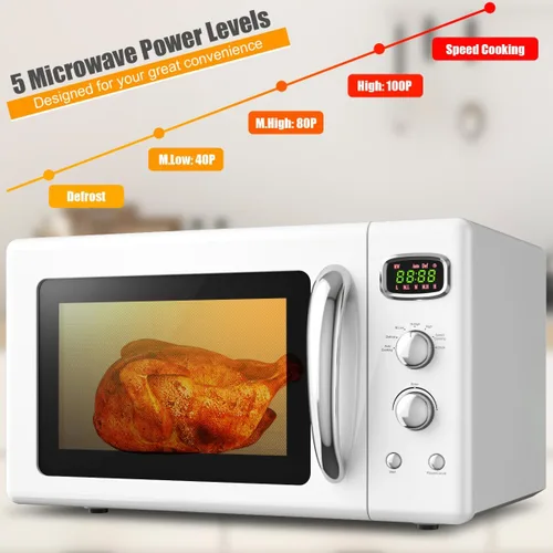 Miniatura 3 de ARLIME Horno microondas retro, 900W/0.9 pies cúbicos, pequeño horno microondas de sobremesa con función de descongelamiento y cocción automática