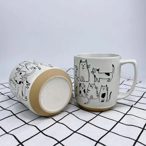 Miniatura 6 de Taza de cerámica con gatos de dibujos animados en blanco y gris con asa, taza de café de 550ml/18.6oz. Linda, divertida y novedosa taza vintage