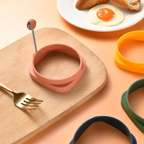 Miniatura 8 de Fdit Anillos de silicona para freír huevos, paquete de 5, cuadrados y redondos de doble cara, mango de aislamiento térmico, grado alimenticio