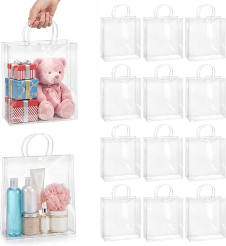 Miniatura 10 de BadenBach 16 bolsas de regalo transparentes con asas, 9.8 x 9.8 x 3.5 pulgadas, bolsa de plástico transparente para fiesta, bolsa de regalo