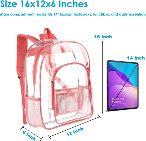 Miniatura 3 de Mochila transparente resistente transparente transparente PVC Plstic Clear Bookbags, Rosa, Mochila Daypack