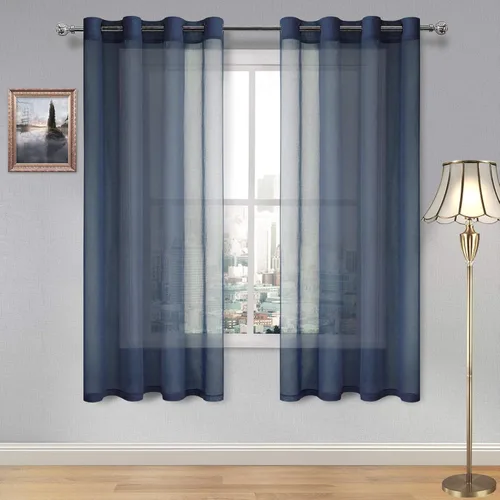 Miniatura 65 de DWCN Cortinas traslúcidas color verde frijol para sala de estar y dormitorio - Cortinas voile con aspecto de lino sintético con ojales en la parte