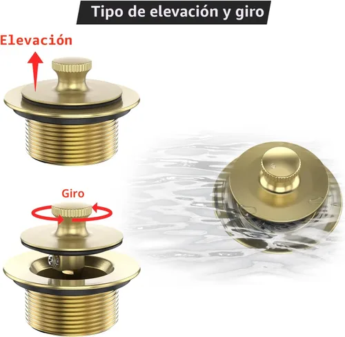 Miniatura 7 de Conjunto de conversión de kit de montaje de drenaje de bañera dorado cepillado, kit de reemplazo de drenaje de bañera con elevación y giro, todo